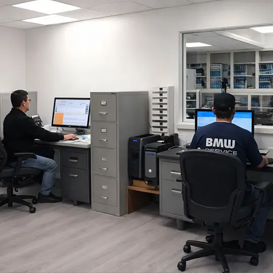 Manufacturing engineers utilizing CAD CAM software to create optimized multi-axis toolpaths and CNC programming scripts.